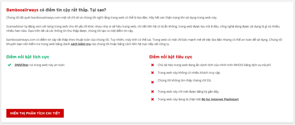 Phân tích của ScamAdviser chứng minh đây không phải một trang web uy tín