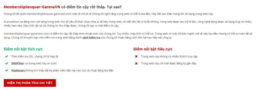 ScamAdviser đánh giá đây không phải là một trang web uy tín vì: